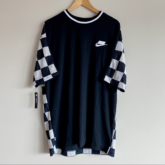 Nike NSW Sportswear Checkered Short Sleeve Top T Shirt AR1634-010 Mens Sz L NWT
